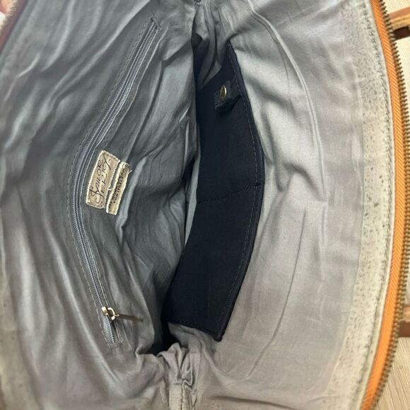 Sailor Jerry Artisan Crafted Blue Brown Leather Handle Tooled Shoulder Bag Purse - Picture 4 of 9